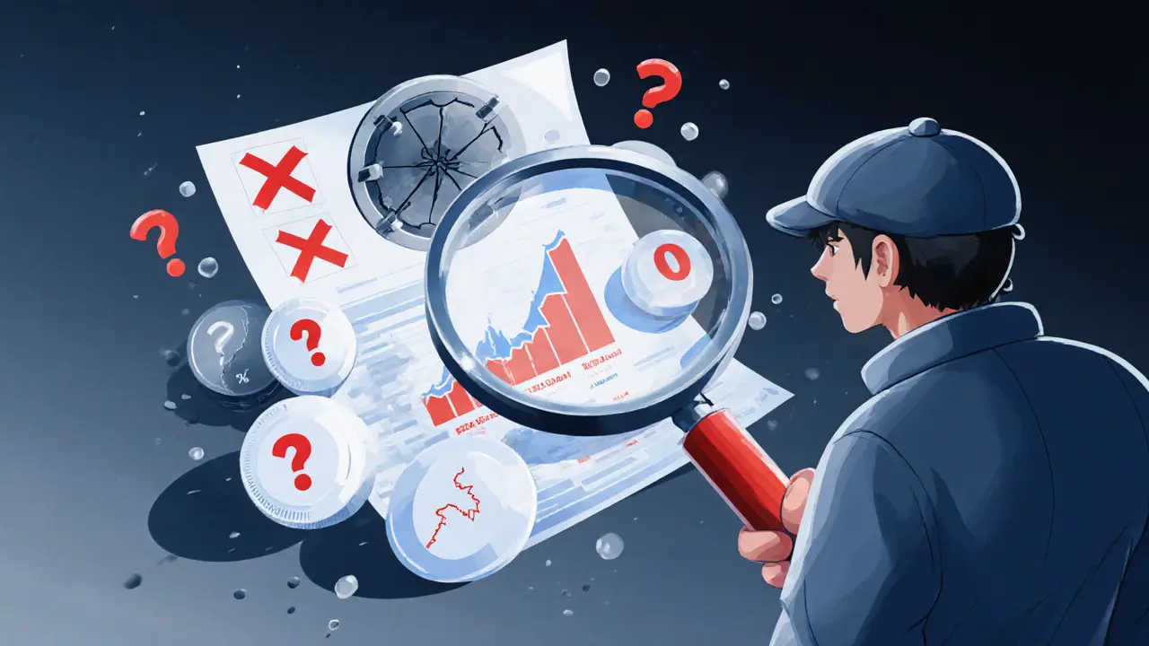 Detective examining empty charts and a red‑X audit report.