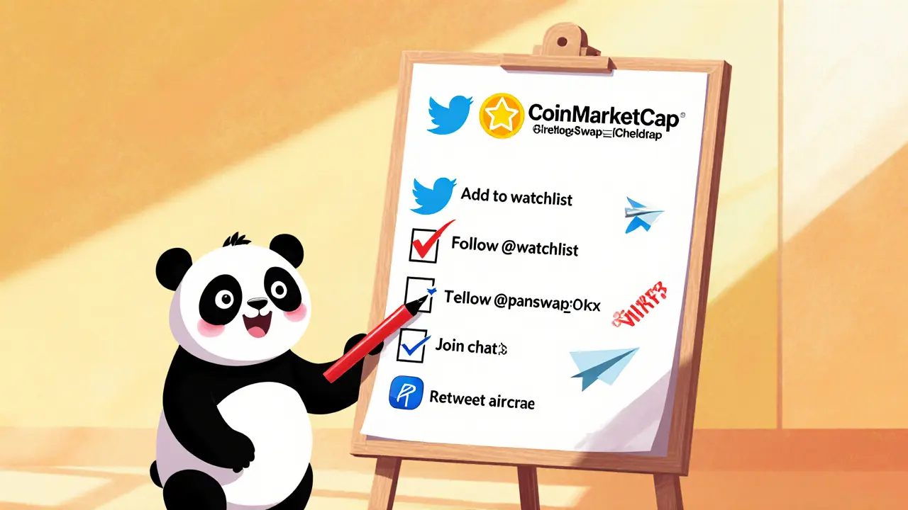 Panda checking off a social media task list for the PandaSwap airdrop.