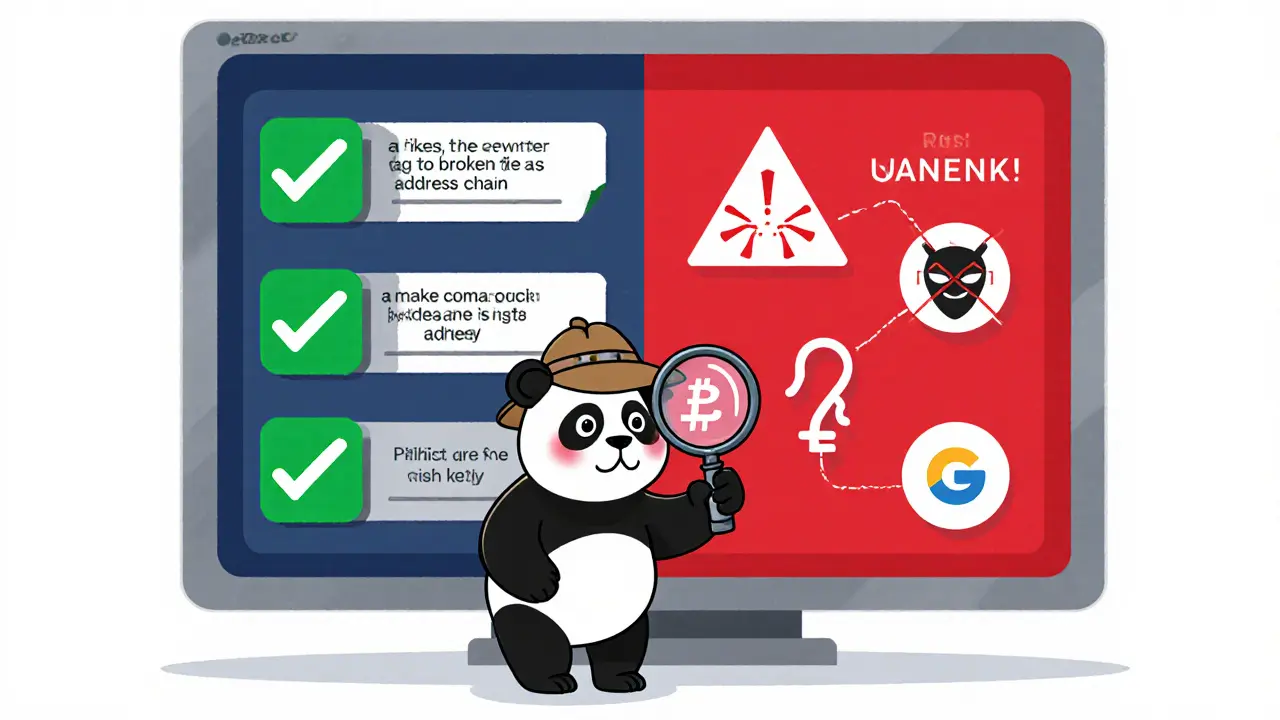 Panda examining warning signs about scams and zero‑price listings.