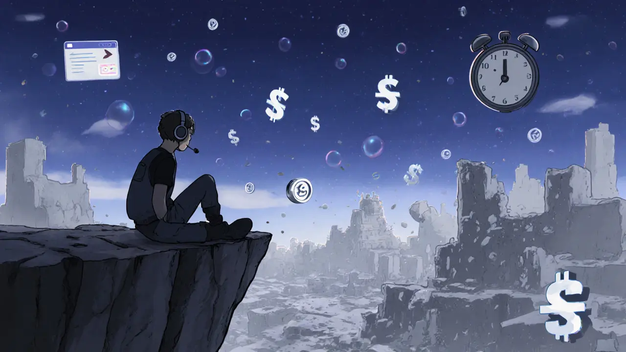 Gamer avatar looks over a stalled panda world, reflecting on the airdrop aftermath.