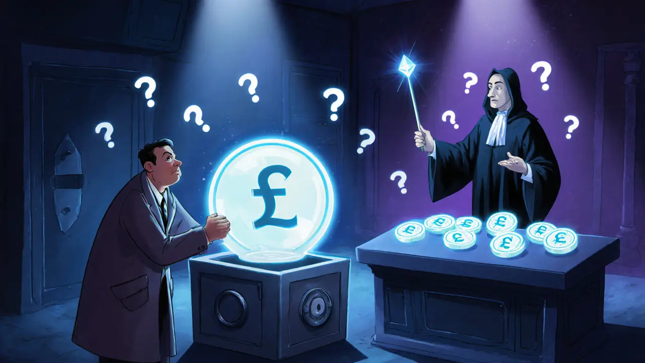 Cartoon scene of a custodian locking a stablecoin and a DAO minting WUSDR tokens.