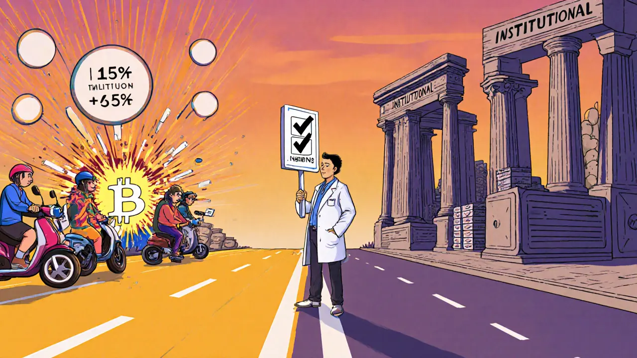 Road diverging into two lanes: fast day‑trading on the left, calm institutional hedging on the right.