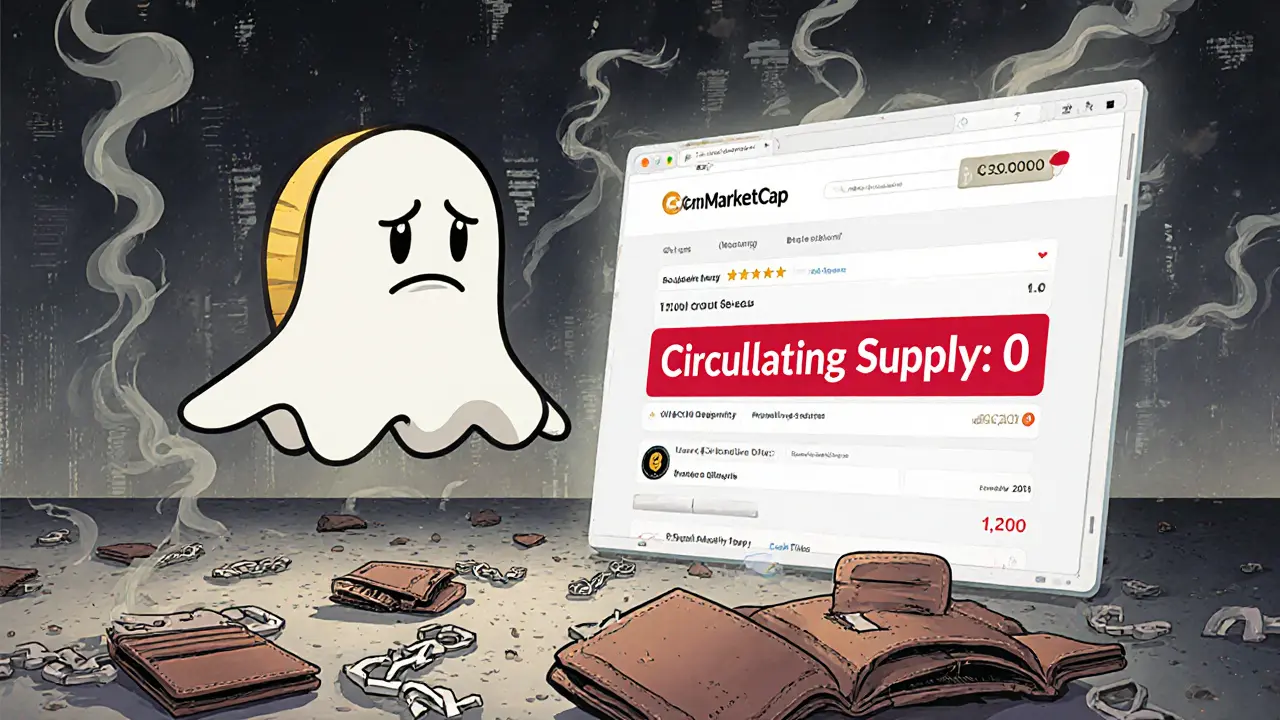 A ghostly SATX token with a zero supply hovers over an empty digital marketplace.