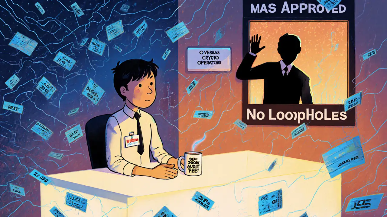 A Singapore compliance officer manages digital transaction data under MAS&#039;s watchful eye.