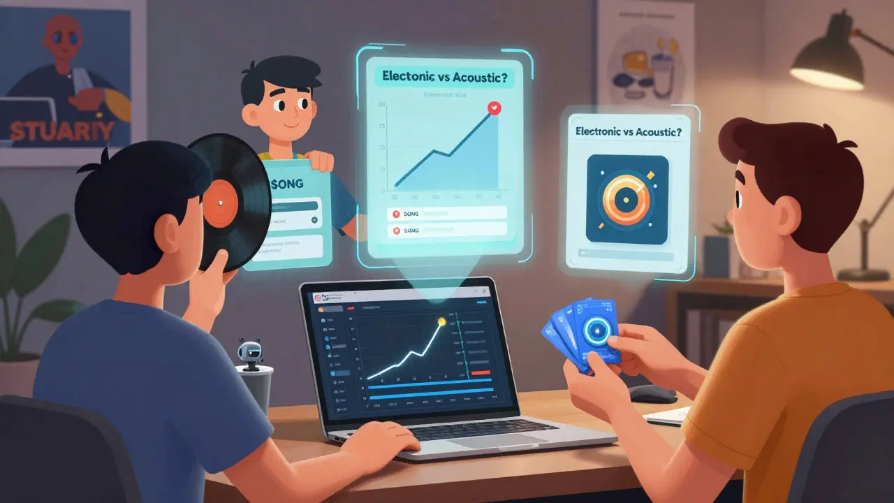 A creator monitors rising token values while fans interact with holographic perks like voting and custom art.