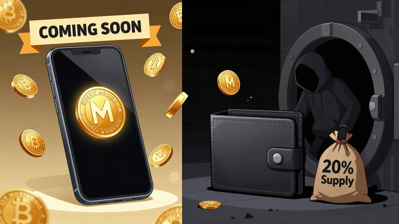 Split scene: glowing Unreal Mobile phone vs. empty wallet with hidden insider sale.