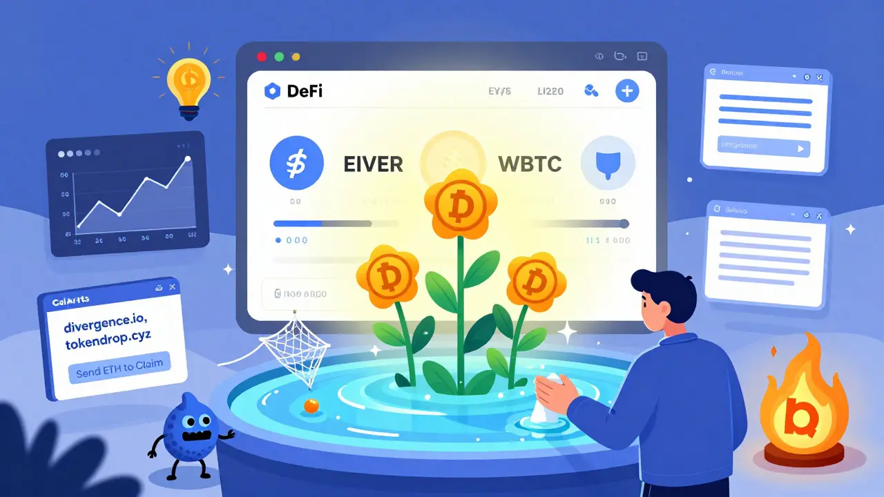 User depositing assets into a liquidity pool that generates DIVER tokens with glowing rewards.