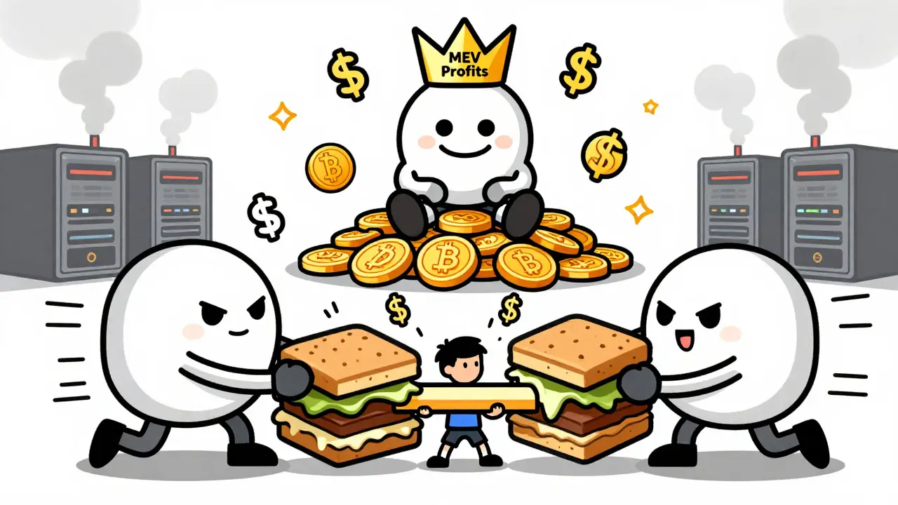 A validator crowns itself with MEV profits as a user's transaction is sandwiched between predatory bots.