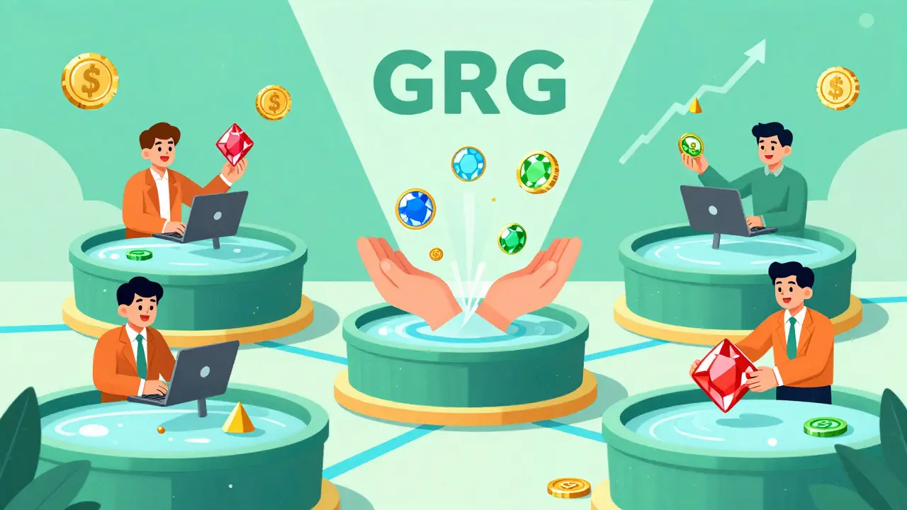 Illustration showing tokens growing based on performance rewards system