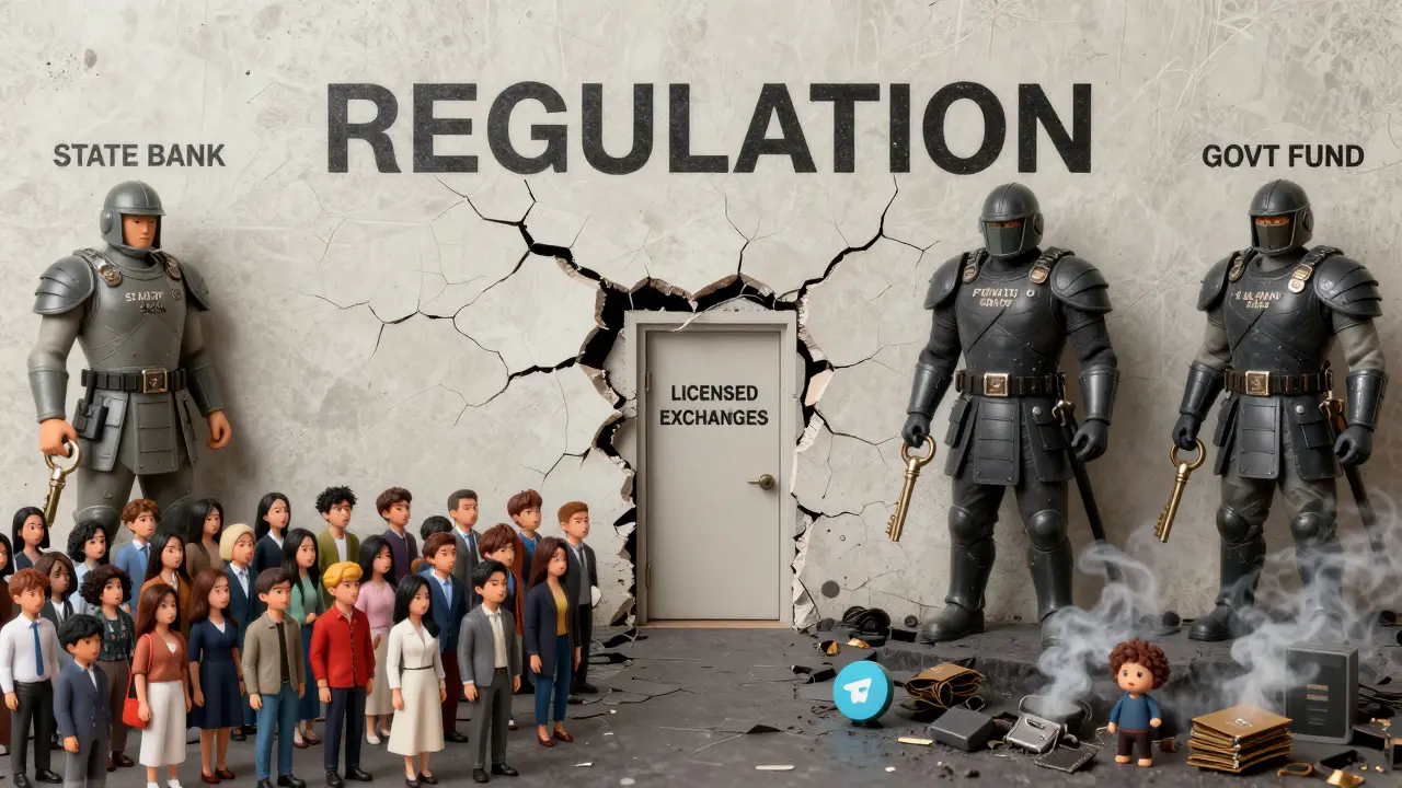 Millions of users face a wall of regulation, with only three giant entities holding access to licensed exchanges.