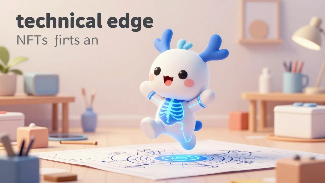 A 3D Polqueen character showing its digital rigging skeleton in a studio