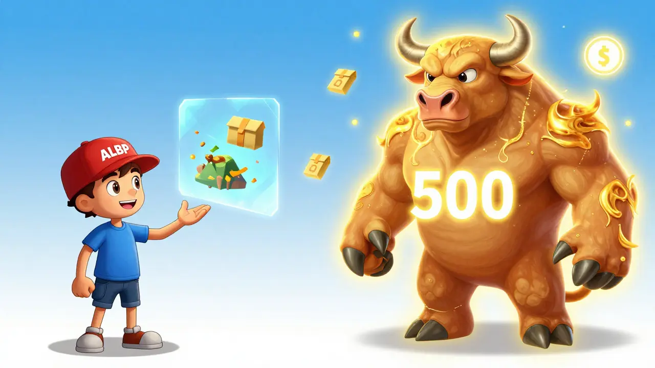 A powerful Bull NFT and a Polqueen avatar competing for virtual land parcels