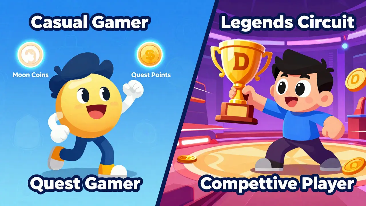 Comparison between a casual gamer collecting points and a pro in a tournament.