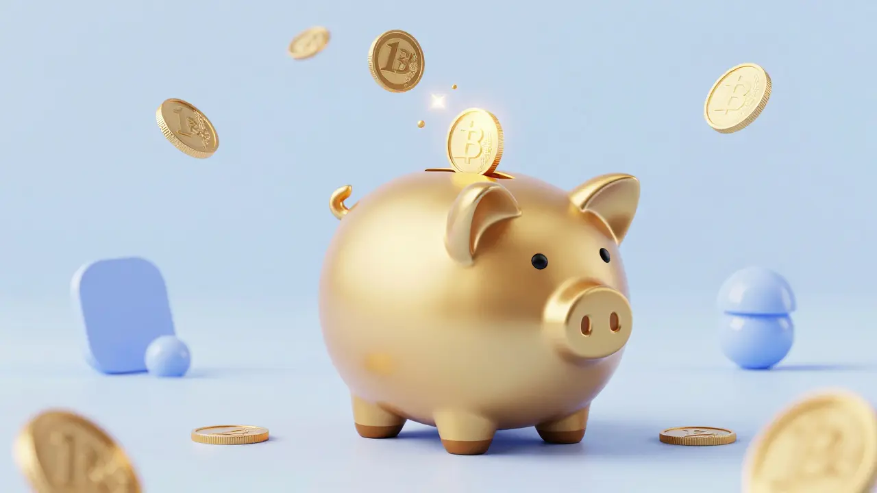 Digital piggy bank converting Euro coins into cryptocurrency tokens