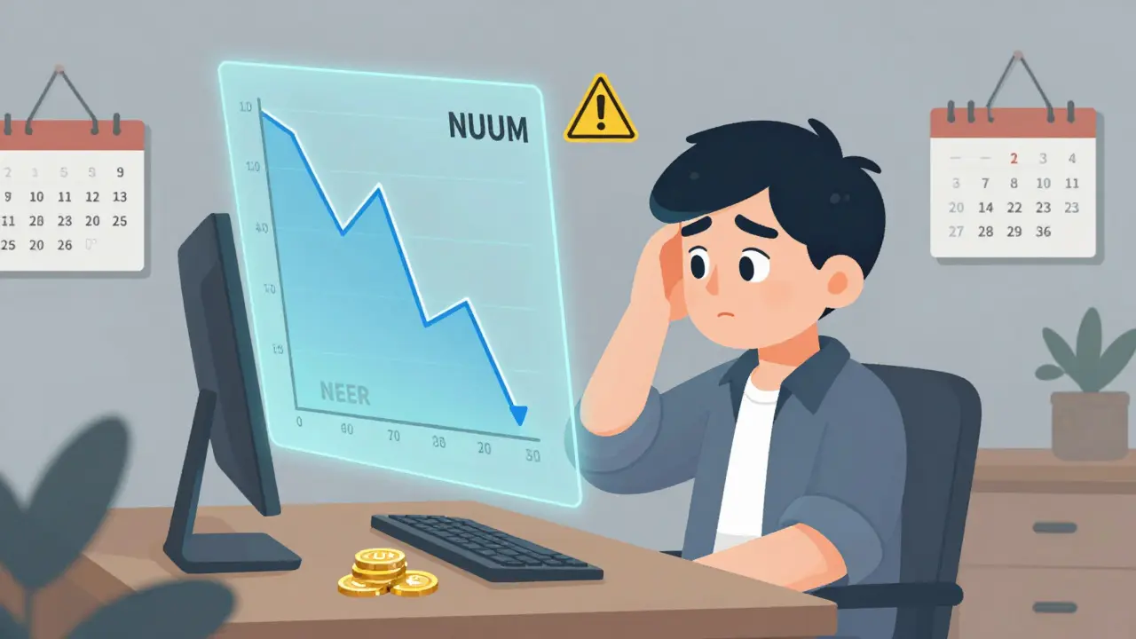 Character analyzing falling crypto prices on a holographic chart