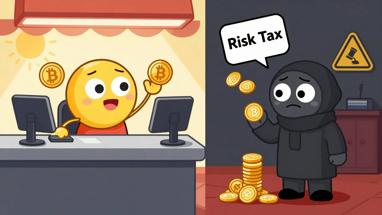 Illustration comparing safe vs risky crypto buying experiences
