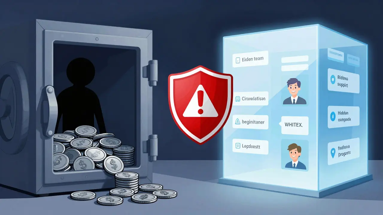 Illustration contrasting a shady anonymous project with a transparent legitimate one.