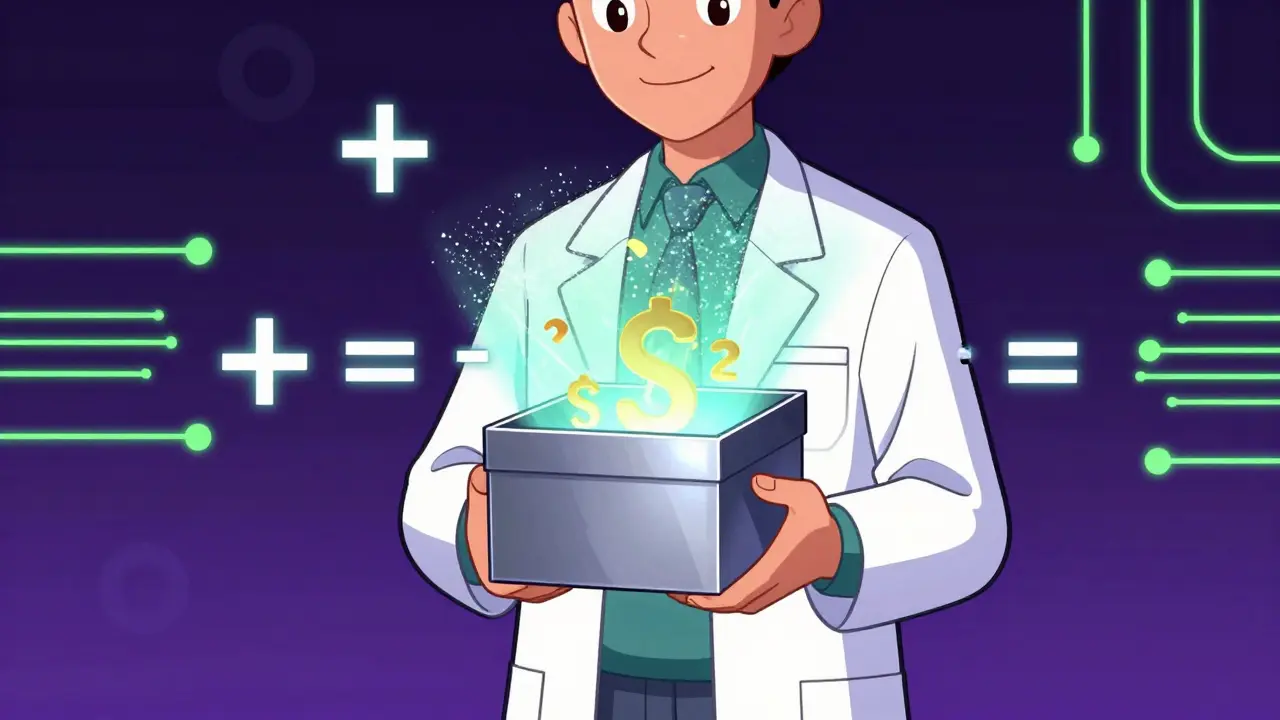 Illustration of encrypted transaction box with math symbols