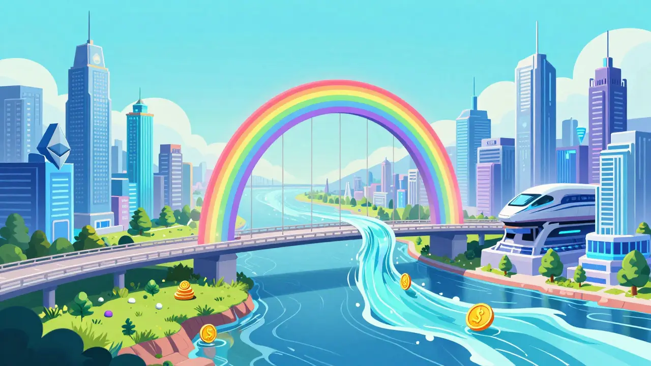 Illustration of Rainbow Bridge connecting Ethereum and NEAR networks
