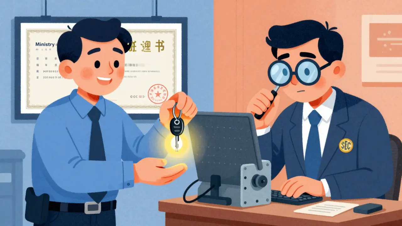 Illustration of regulators overseeing crypto exchange operations