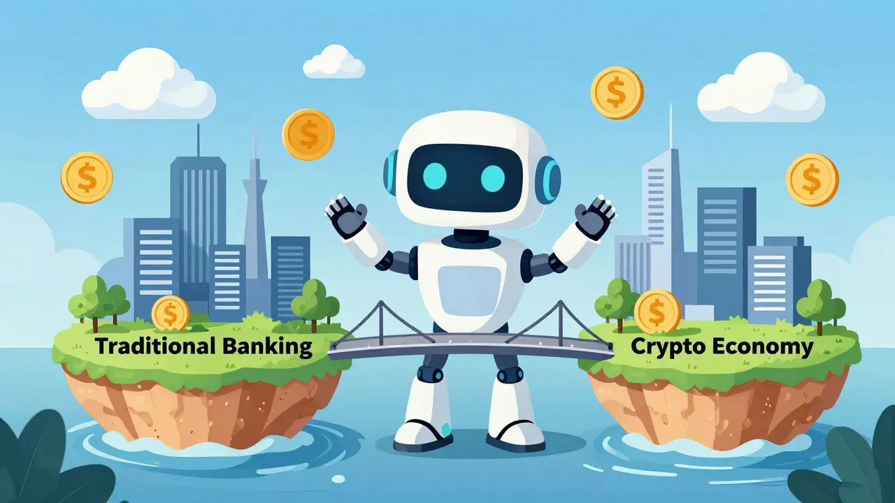 A symbolic bridge connecting traditional banking and crypto economies