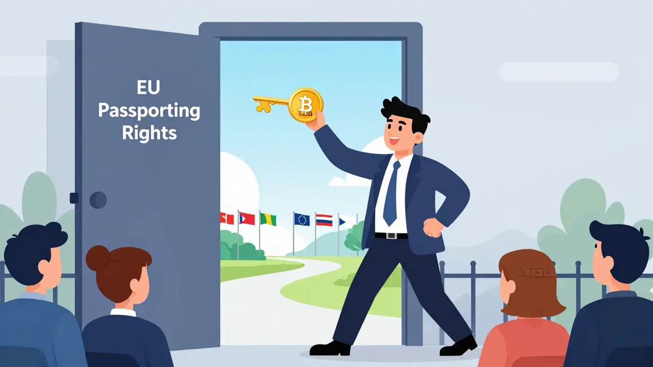 Character unlocking EU market access with a MiCA license key