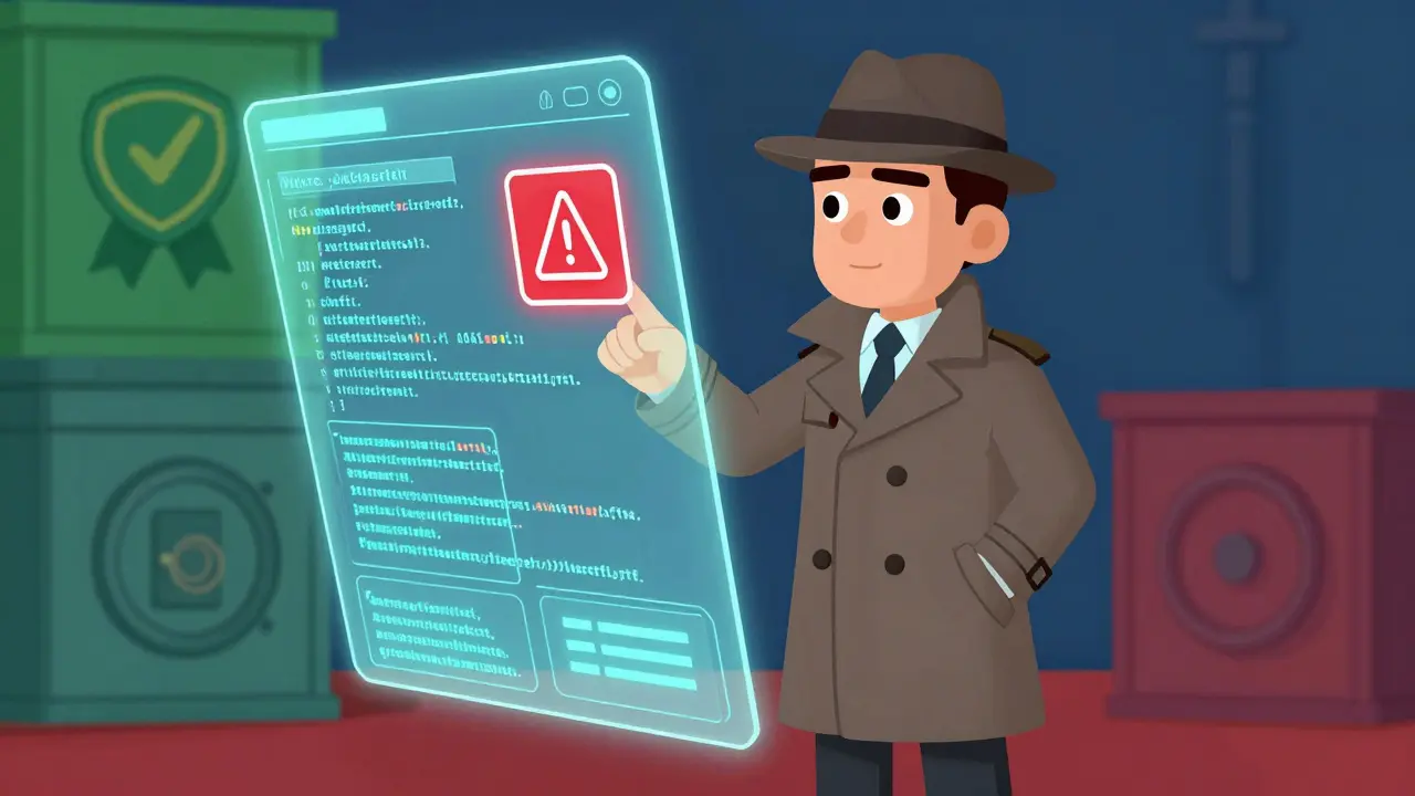 Digital detective analyzing blockchain data for security risks