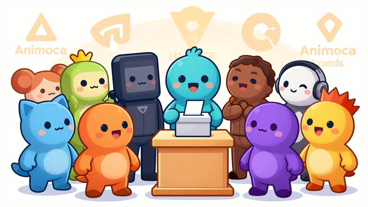 Gamer avatars voting together in a community governance scene