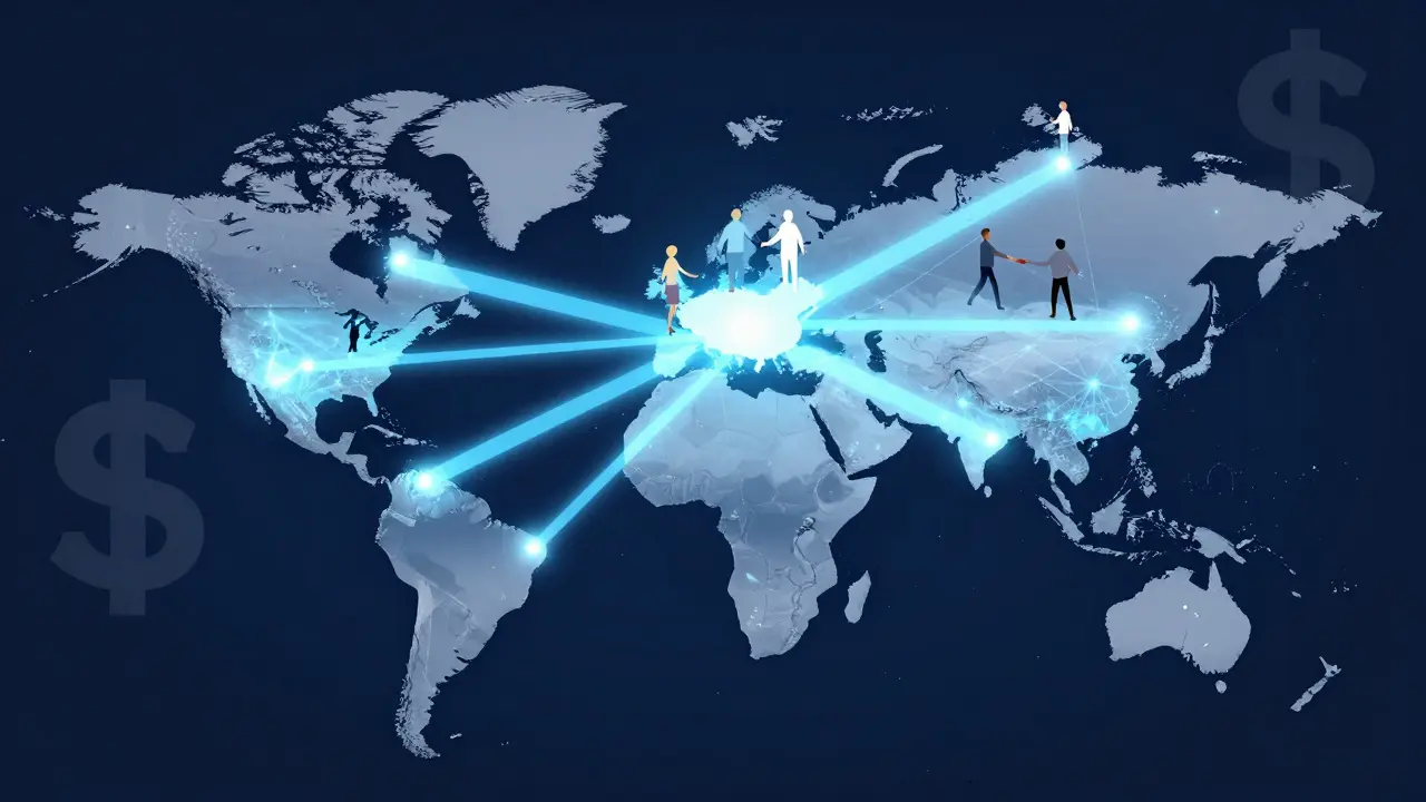 Global map showing digital currency connections
