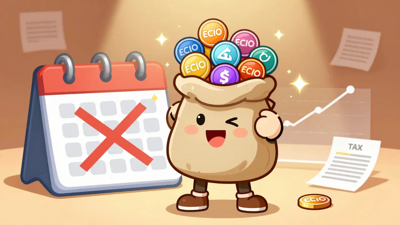 Happy character claiming ECIO tokens after snapshot