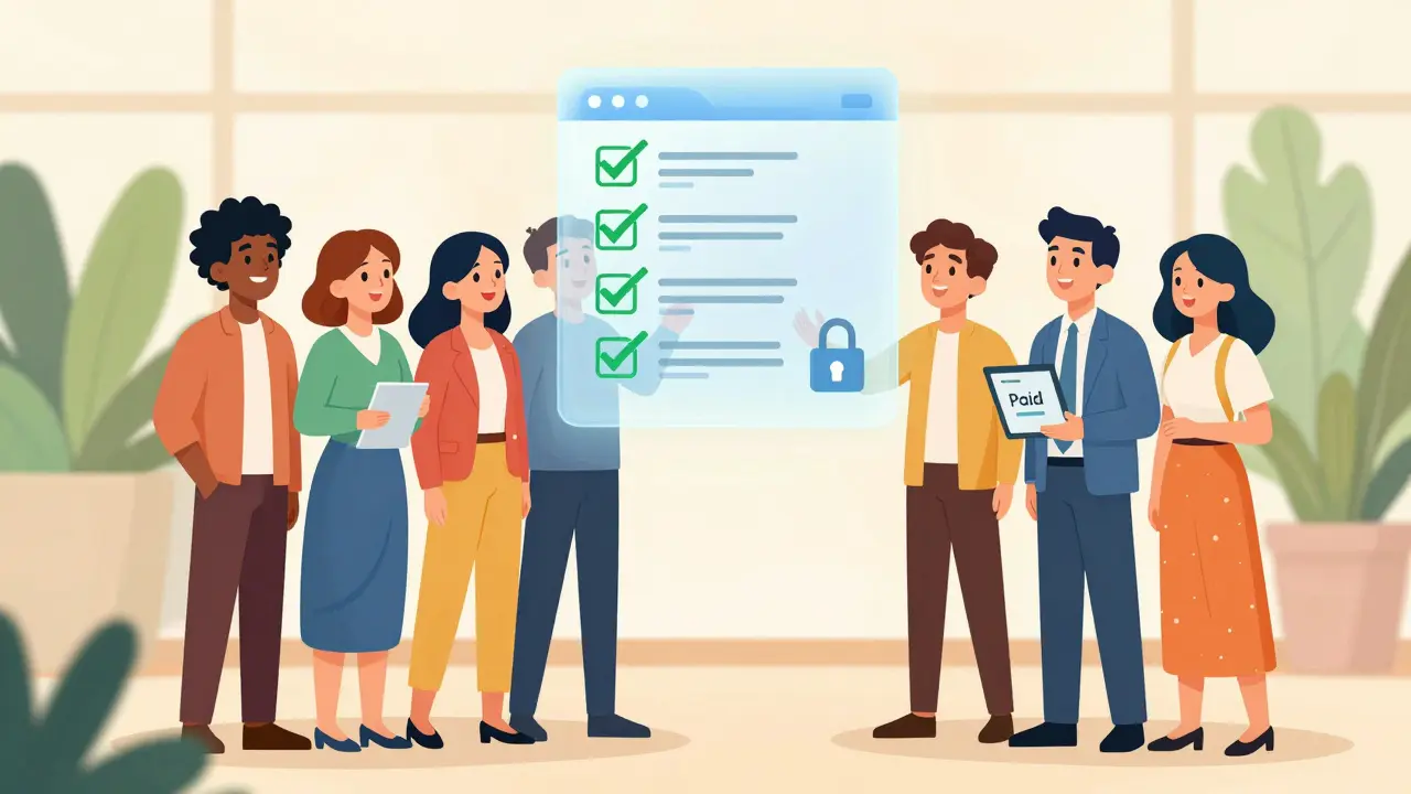 Happy users viewing secure blockchain ledger