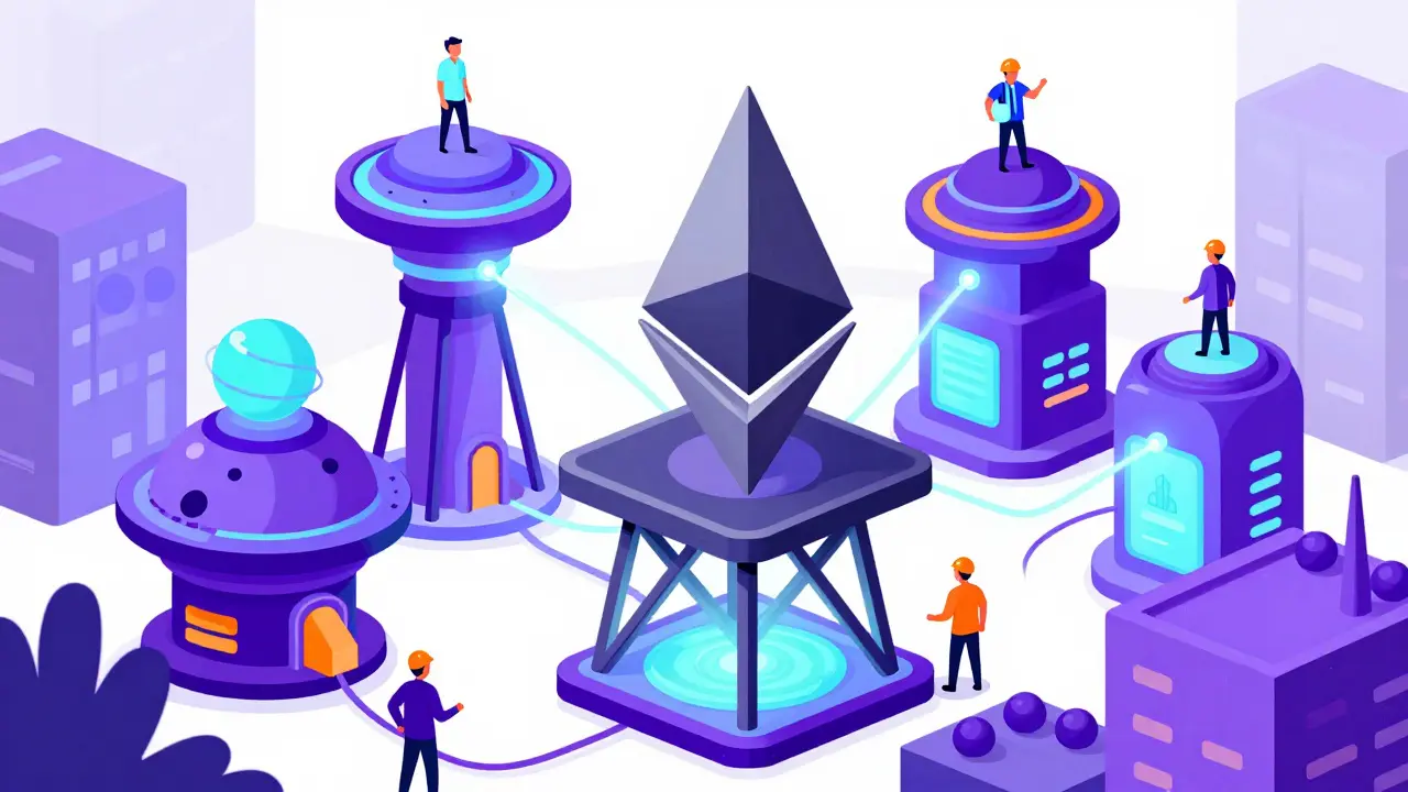 Illustration of modular blockchain sharing security across networks