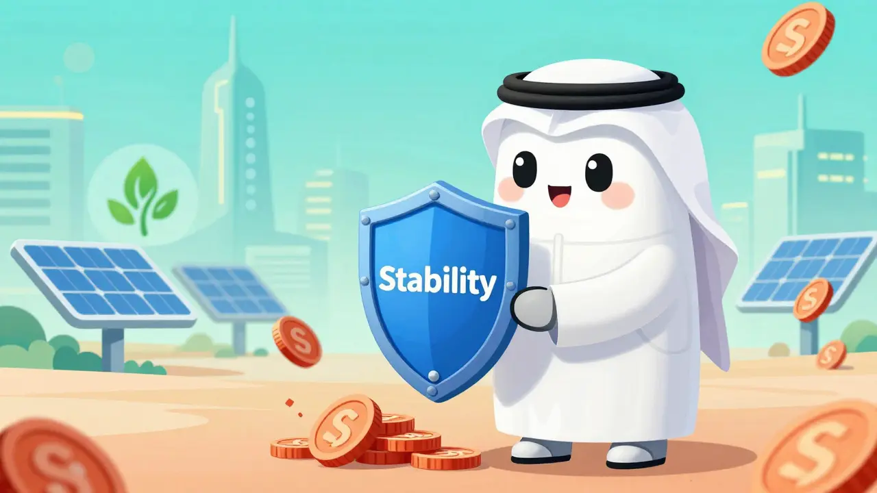 Illustration of stability shield protecting against volatile crypto coins