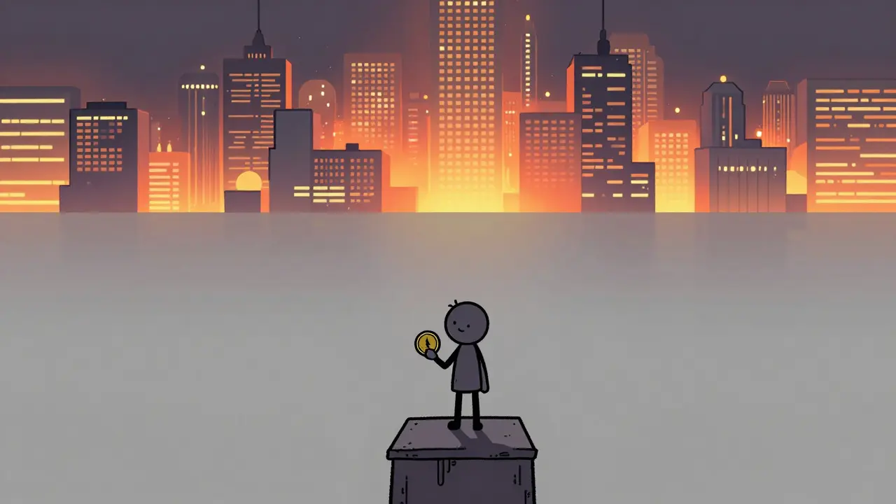 Lonely investor on a small platform far from major exchanges