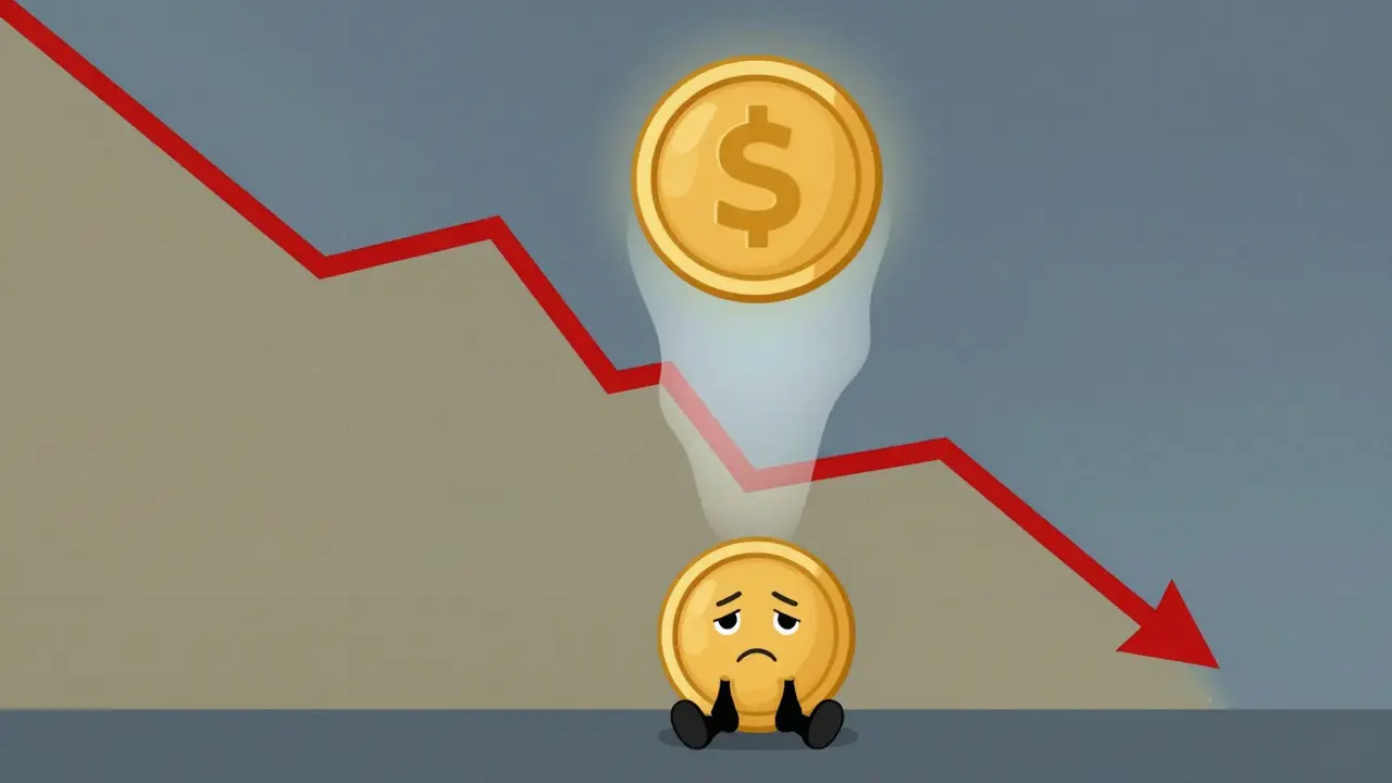 Sad ISK token at bottom of steep red decline graph