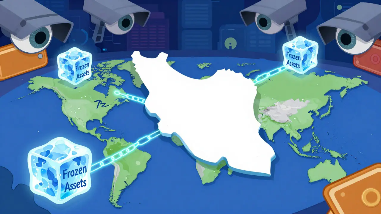 Blockchain chains connecting Iran to global finance amid sanctions