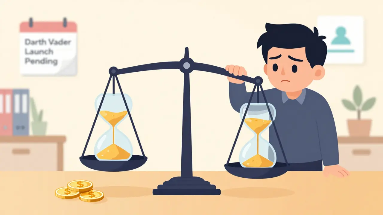 Character weighing time effort against small crypto reward on a scale.