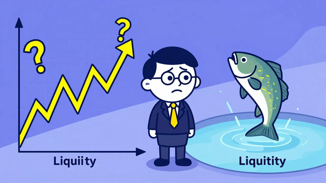 Confused investor near volatile graphs and low liquidity