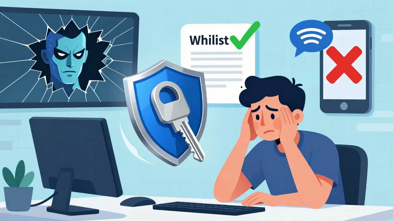 Illustration of user securing account with hardware keys and whitelists