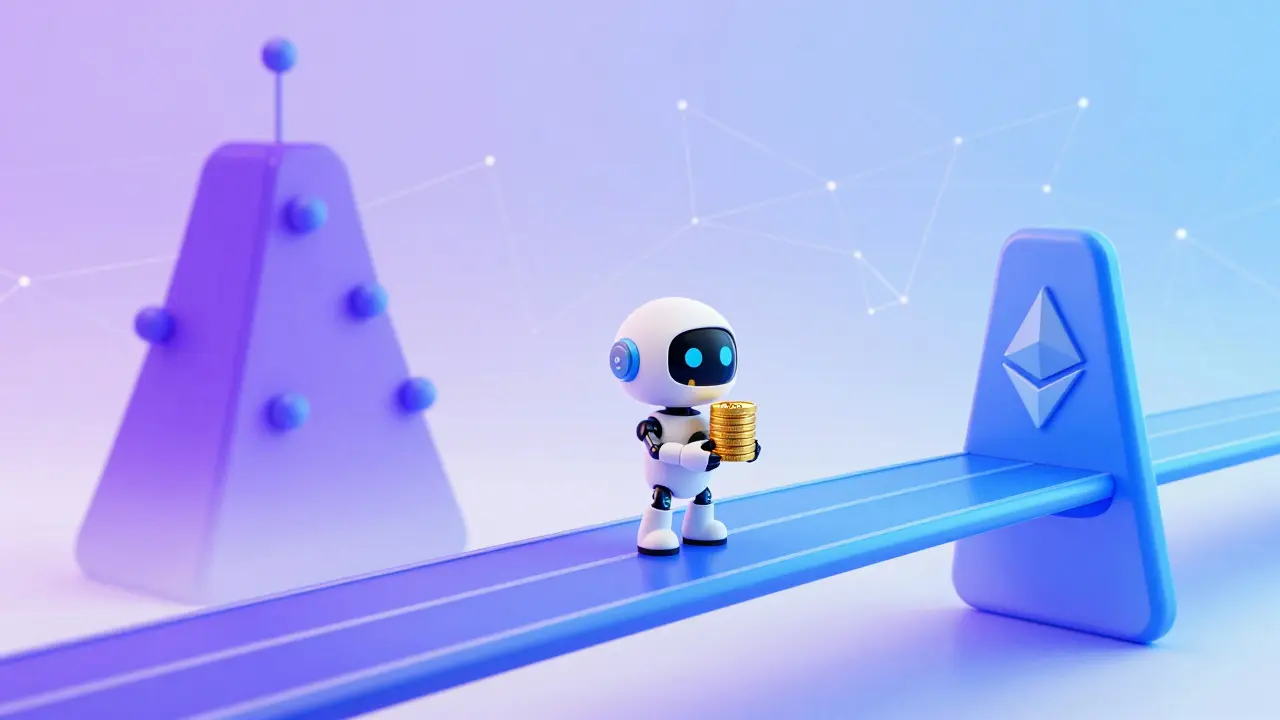 Robot mascot bridging Polkadot and Ethereum L2 with PHA tokens.