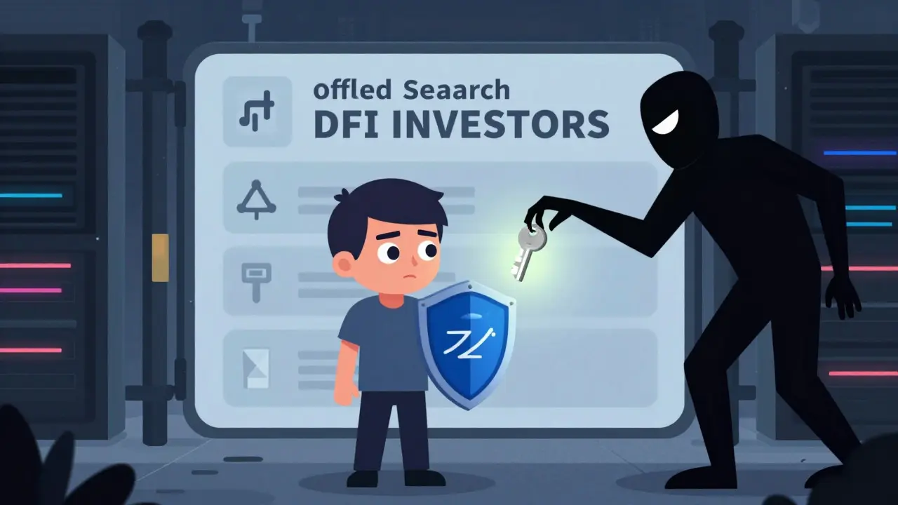 Avatar rejecting a shady figure offering a key near a foggy announcement gate.