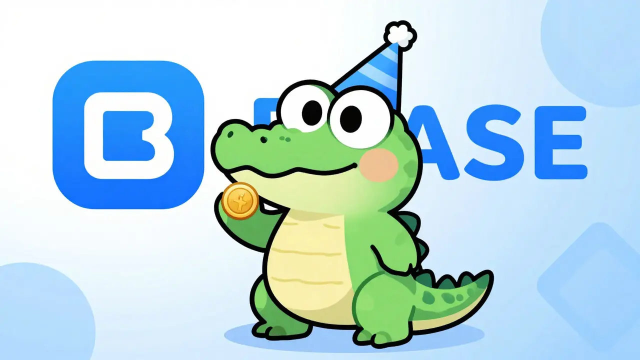 Cute cartoon crocodile mascot representing Alf the Crocodile meme coin on Base chain