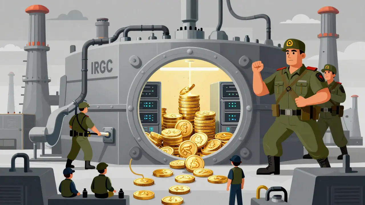 Illustration of military draining power grid