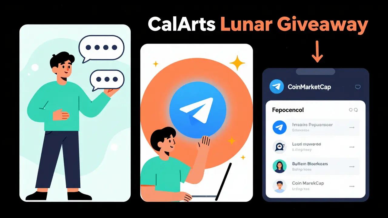Illustration of steps to join a crypto giveaway via social media tasks