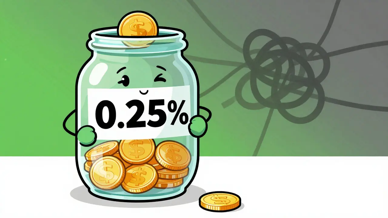 Illustration showing transparent 0.25% fees vs hidden costs