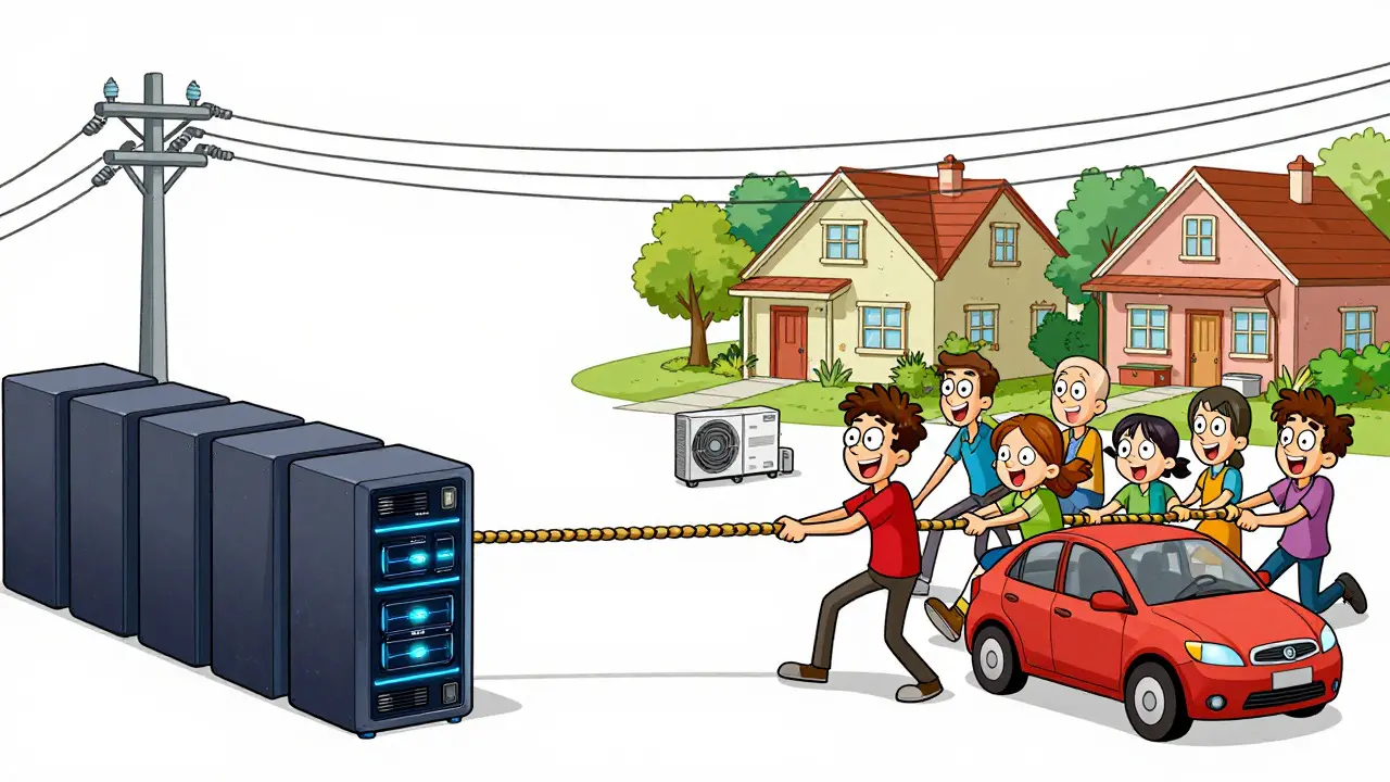 Tug-of-war between crypto miners and residents over electricity grid capacity.