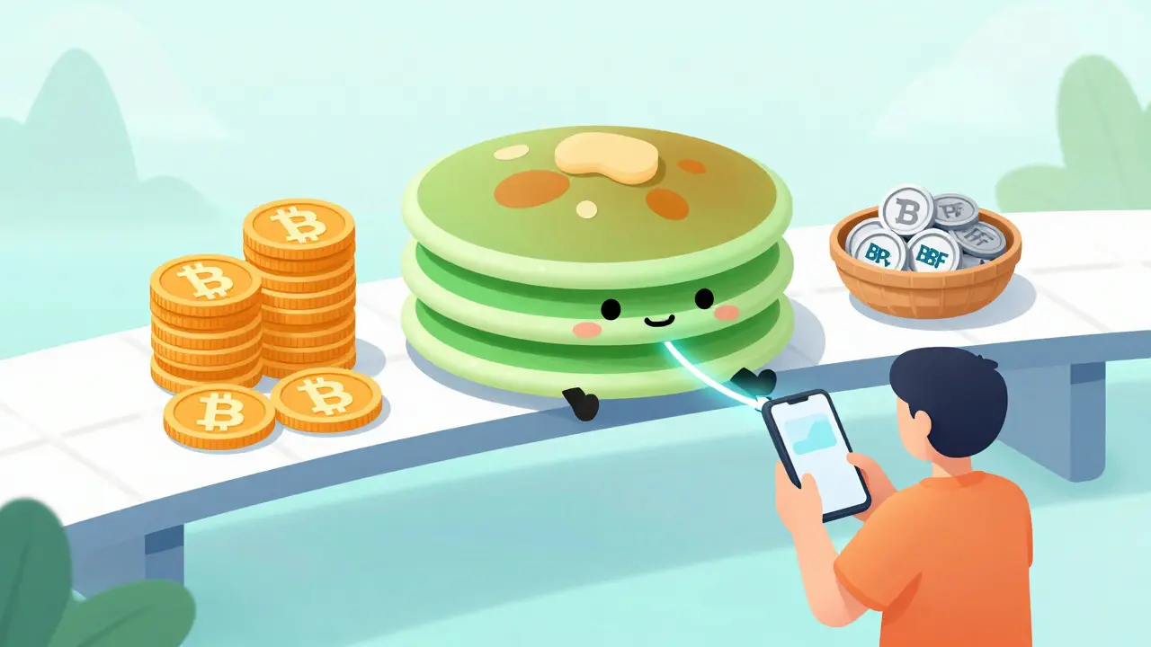 User connecting phone to a pancake bridge for token swap