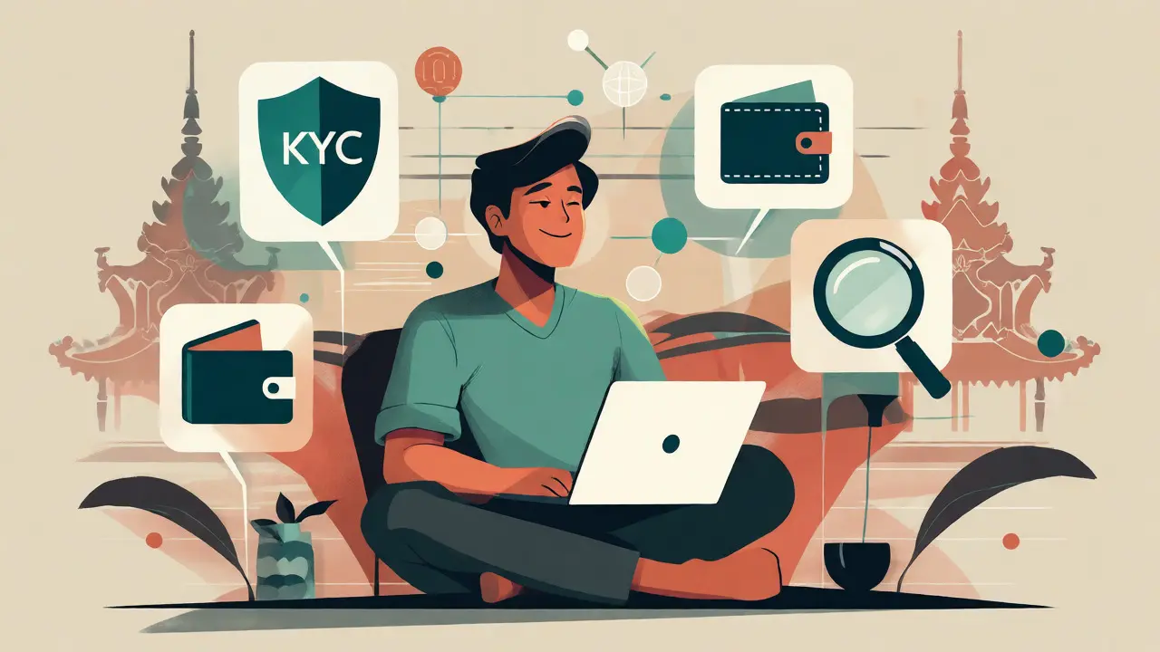 Prepared user with laptop surrounded by security and wallet icons.