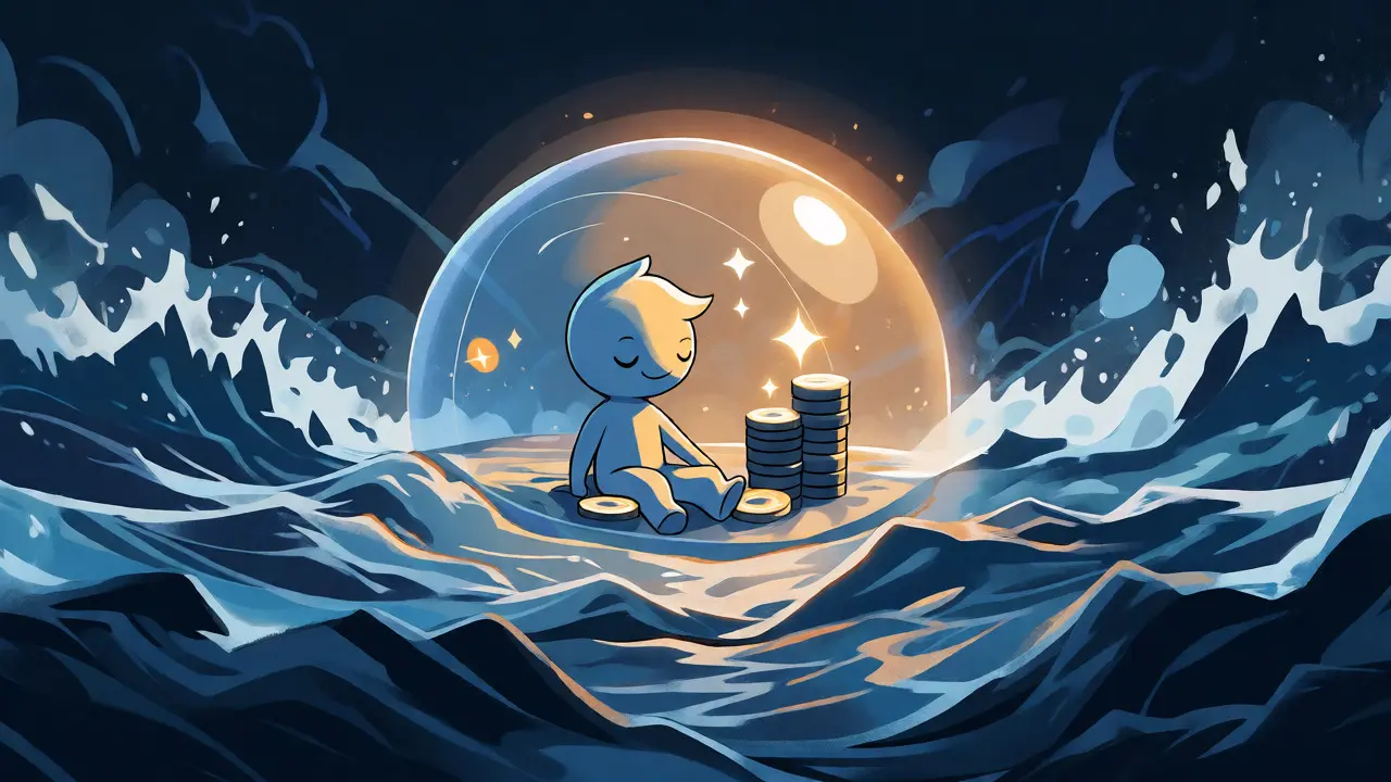 Protected token character in a bubble shielding against volatile market waves