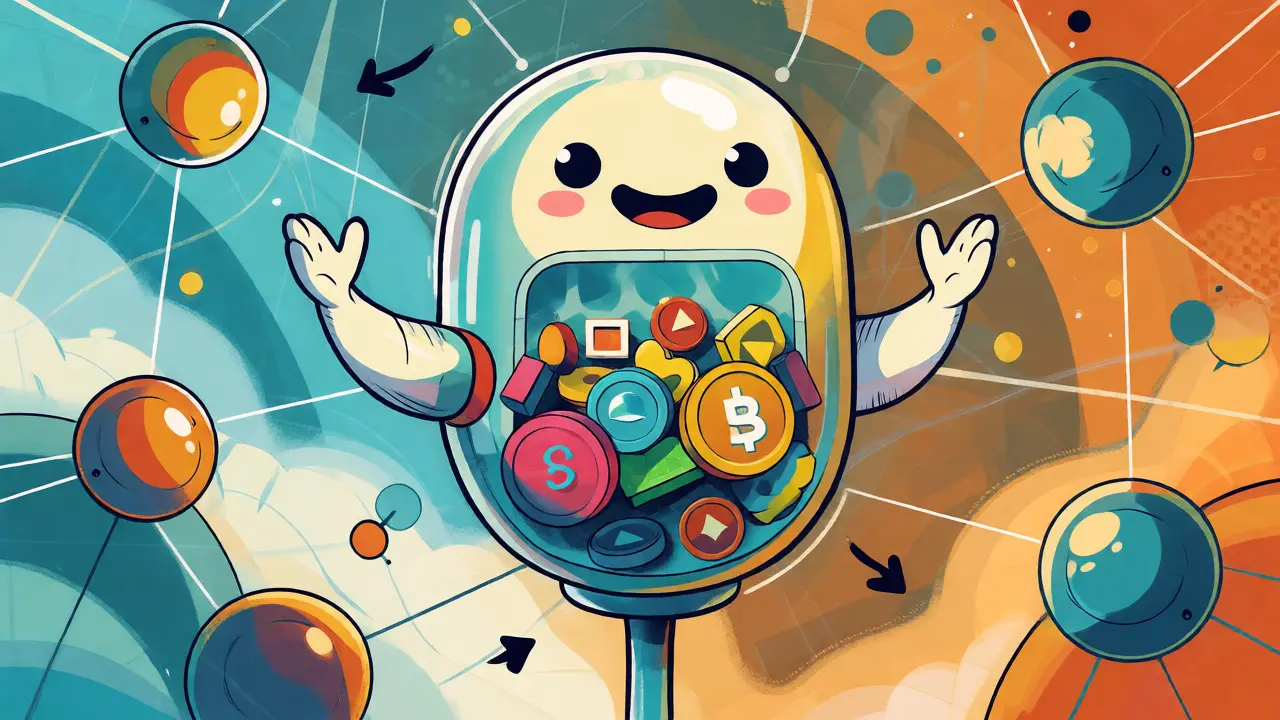 Whimsical illustration of centralized Omnipool architecture facilitating direct trades